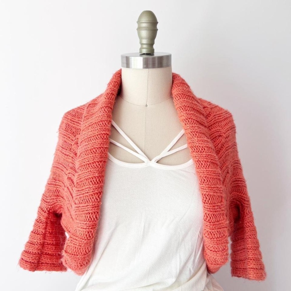 bebe Shrug Coral Orange Ribbed Alpaca Wool Blend Y2K Cardigan XS